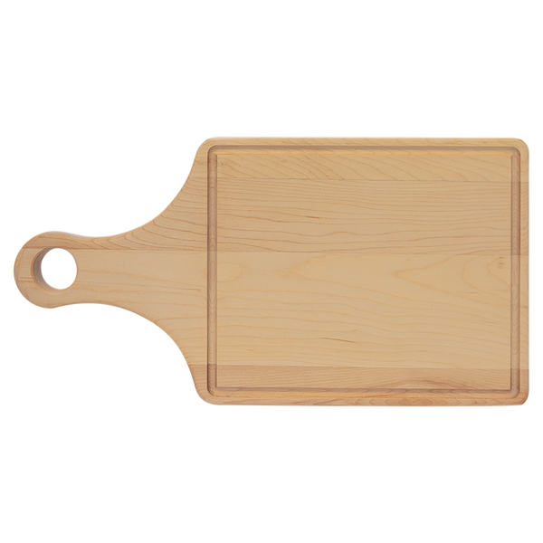 Personalized Maple Cutting Board Paddle Shape with Drip Ring 13 1/2" X 7"