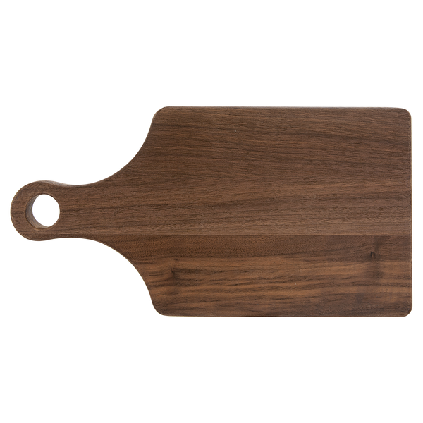 Personalized Walnut Cutting Board Paddle Shape with Drip Ring 13 1/2" X 7"