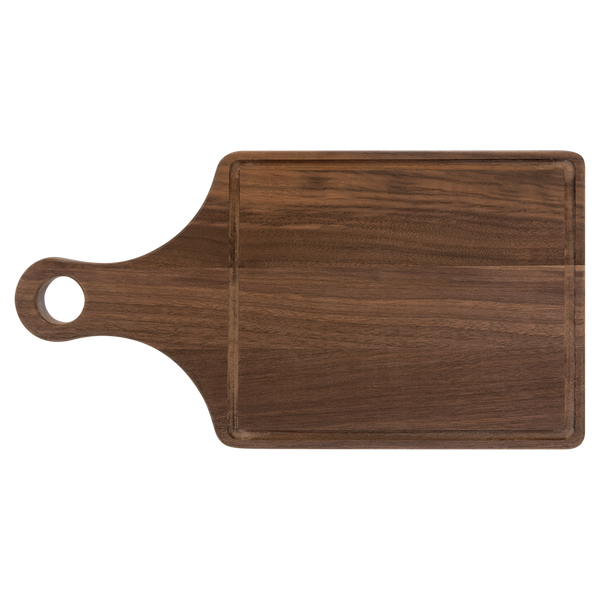 Personalized Walnut Cutting Board Paddle Shape with Drip Ring 13 1/2" X 7"